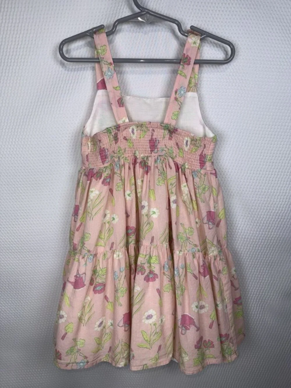 Sigrid Olsen Kids Girls Size 4 Summer Dress Pink Floral Cotton Lined Tiered